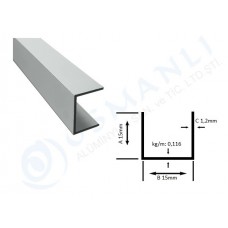 Alüminyum U profil 15mm x  15mm x  15mm 1.2mm
